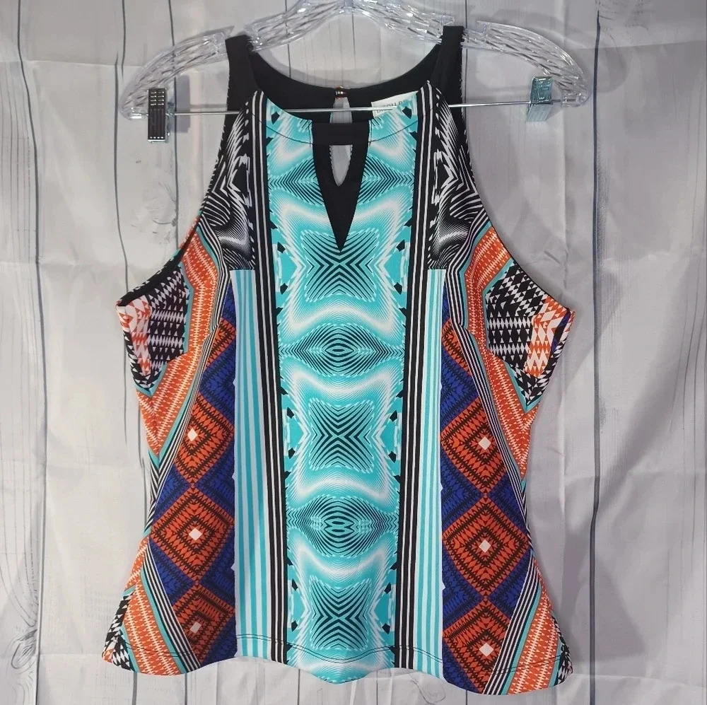Bisou Bisou Aztec print halter style shirt - Picture 1 of 10
